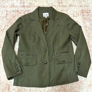 Cotton Linea By Louis Dell’Olio Ladies Army Green Buttoned Blazer